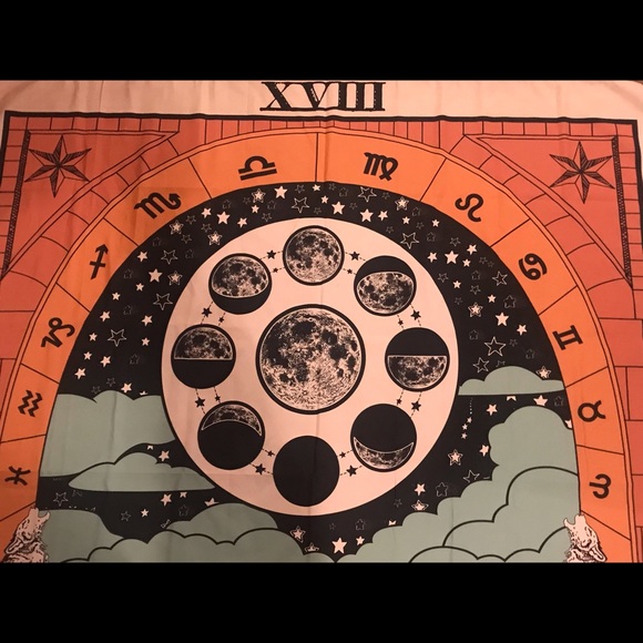 51x59’’ Orange Astrology Tarot Moon Tapestry - Picture 2 of 5